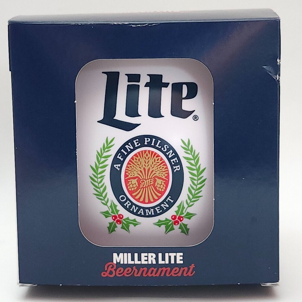 FUN MILLER LITE Beer Ornament BEERNAMENT BNIP Bulb Ornament Beer Can Pilsner